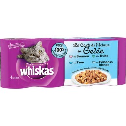4 boites pour chat WHISKAS La carte du Pecheur aux poissons 390g