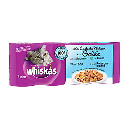 4 boites pour chat WHISKAS La carte du Pecheur aux poissons 390g