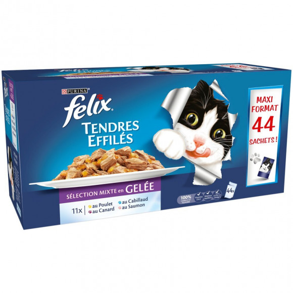 Sachets Tendres Effilés - en gelée Viandes/Poissons - 44x100g