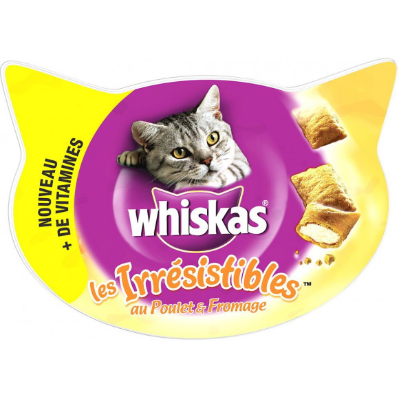 Friandises pour chat WHISKAS Les Irrésistibles poulet fromage 60 gr