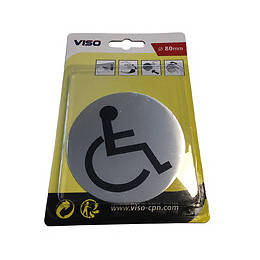 Panneau TOILETTES HANDICAPES aluminium adhésif  diamètre 80 mm VISO