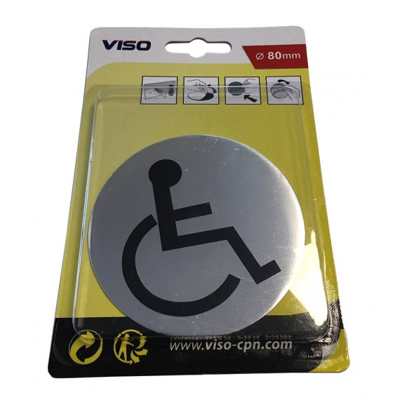 Panneau TOILETTES HANDICAPES aluminium adhésif  diamètre 80 mm VISO