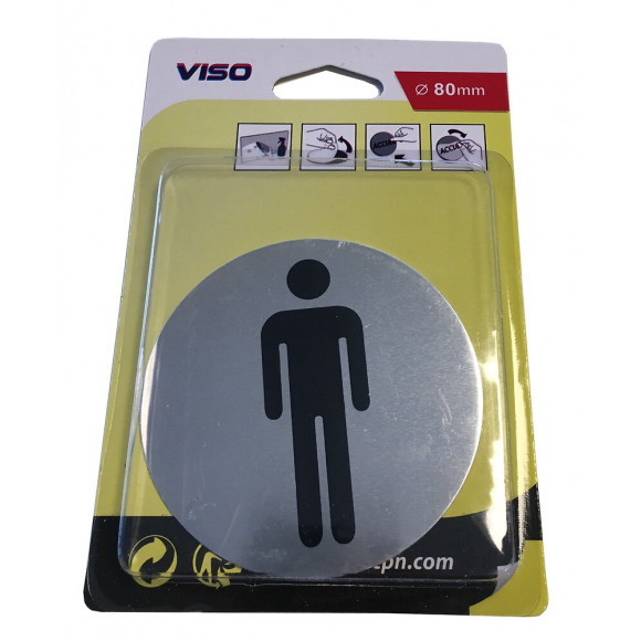 Panneau TOILETTES HOMMES aluminium adhésif  diamètre 80 mm VISO