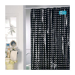 Rideau de douche l.180xh.200cm noir à pois transparents, PVC
