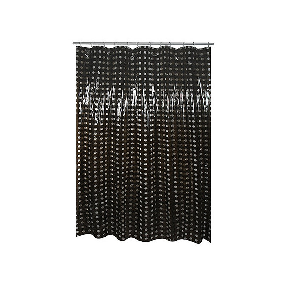 Rideau de douche l.180xh.200cm noir à pois transparents, PVC