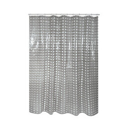 Rideau de douche l.180xh.200cm gris à pois transparents, PVC