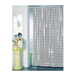 Rideau de douche l.180xh.200cm gris à pois transparents, PVC
