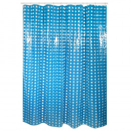 Rideau de douche l.180xh.200cm bleu foncé à pois transparents, PVC