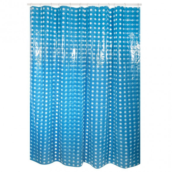 Rideau de douche l.180xh.200cm bleu foncé à pois transparents, PVC