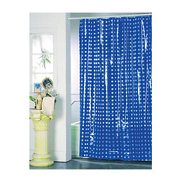 Rideau de douche l.180xh.200cm bleu foncé à pois transparents, PVC