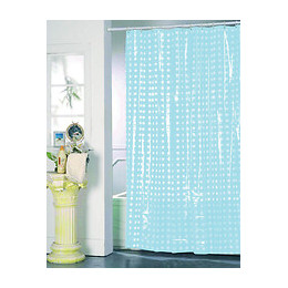 Rideau de douche l.180xh.200cm bleu ciel à pois transparents, PVC