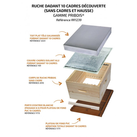 Pribois ruche dadant 10 sans cadres et sans hausse