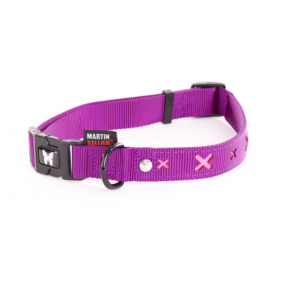 Collier pour chien MARTIN SELLIER Croix violette en nylon 45/65 cm