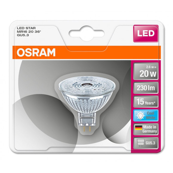 Spot MR16 LED 36° verre 2.9W 20 GU5.3 froid