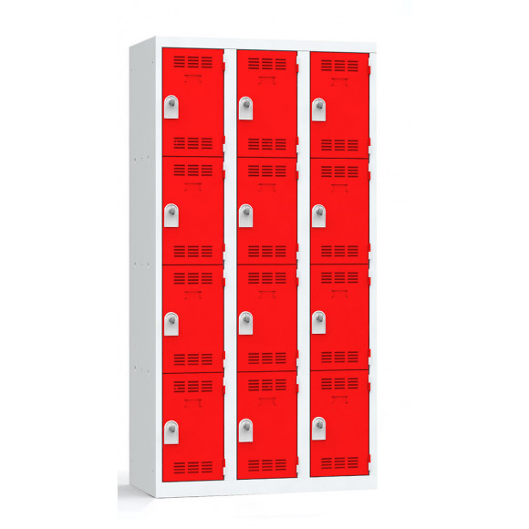 3 colonnes 4 cases superposées 50x90x180cm gris/rouge.