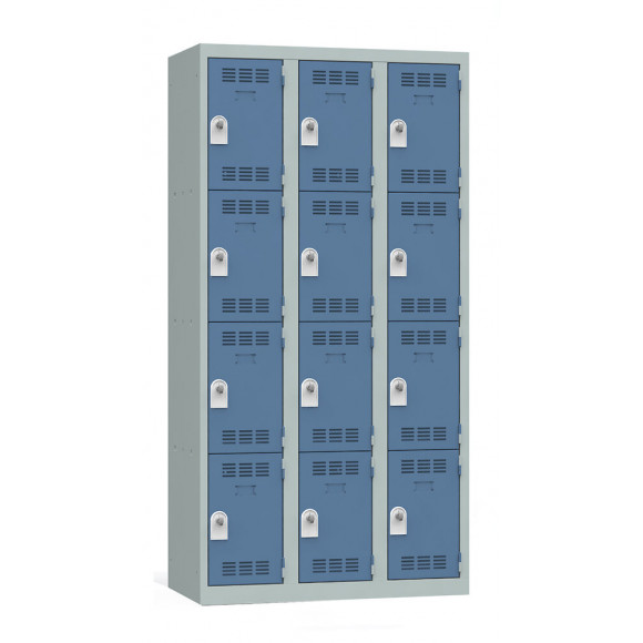 3 colonnes 4 cases superposées 50x120x180cm gris/bleu.