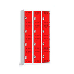 PIERRE HENRY - VESTIAIRE 3 COLONNES DE 4 CASES GRIS PERLE / ROUGE