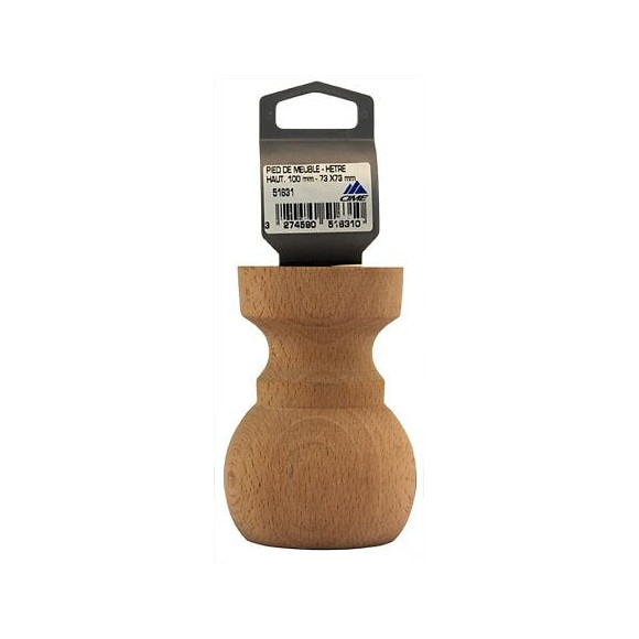 Pied de lit forme boule collerette en hêtre brut D.70mm