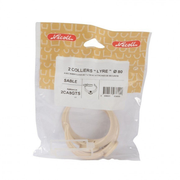 2 colliers lyre + attache diamètre 80 sable nicoll