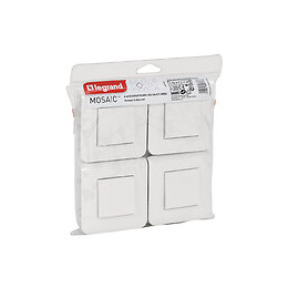 Lot de 4 interrupteurs Mosaic 10A blanc complet avec plaque