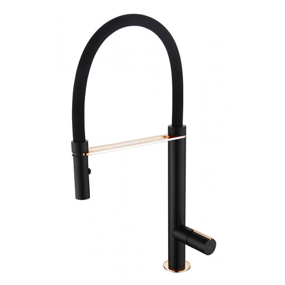 Exil mitigeur évier à douchette noir et or rose