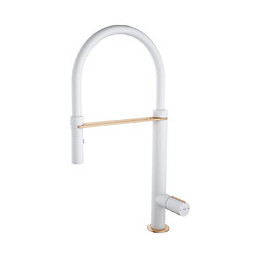 Exil mitigeur évier à douchette blanc et or rose