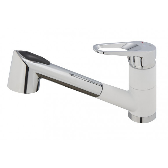 EMBLA II MITIGEUR EVIER A DOUCHETTE CHROME BLANC