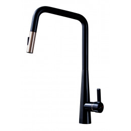 Style Mitigeur évier à douchette noir mat et or rose