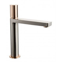 Exil mitigeur lavabo haut façon inox et or rose