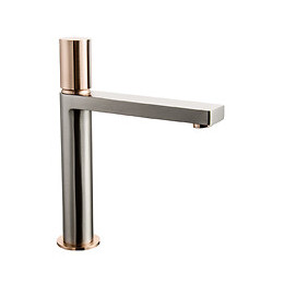 Exil mitigeur lavabo haut façon inox et or rose