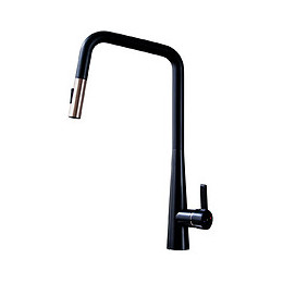 Style Mitigeur évier à douchette noir mat et or rose