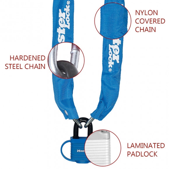 Chaîne antivol vélo L.90xd.1cm + cadenas acier 90mm, 2 clés