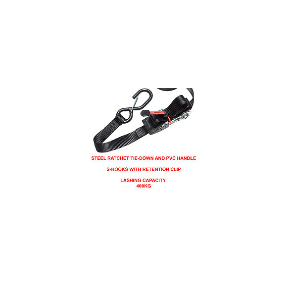 Lot de 2 sangles d'arrimage avec crochets et cliquet L.425xl.2.5cm