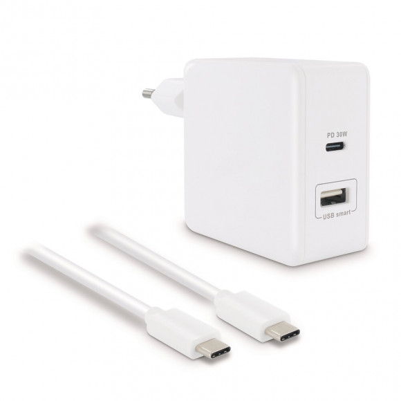 Chargeur secteur 42W -USB-C + USB-A-+câble USB-C mâle-mâle 1.2m