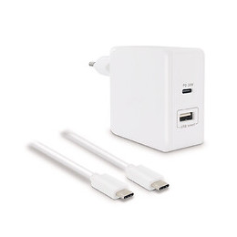 Chargeur secteur 42W -USB-C + USB-A-+câble USB-C mâle-mâle 1.2m