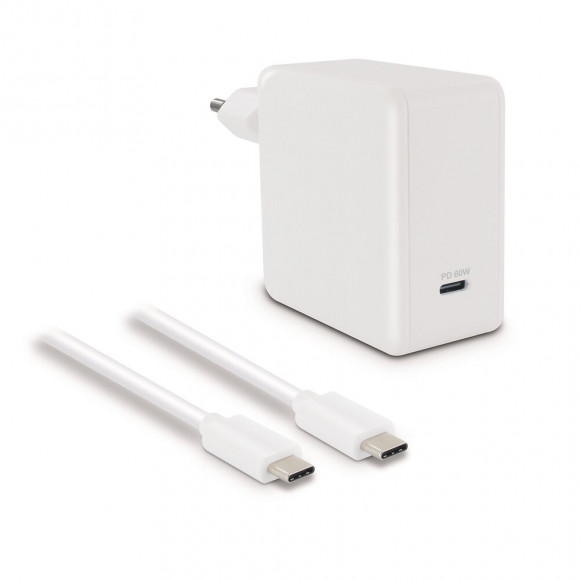 Chargeur secteur 60W + câble USB-C m-m 2.5m blanc