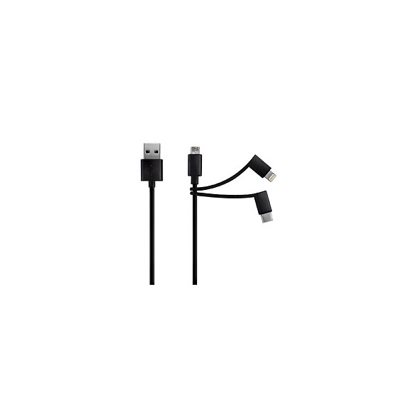 Câble USB-A 3-en-1 Lightning MFI-USB-C-micro-USB 1m - noir