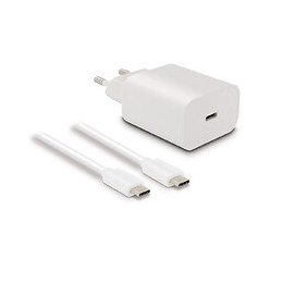 Chargeur secteur 18W + câble USB-C mâle-mâle 1.2m - blanc