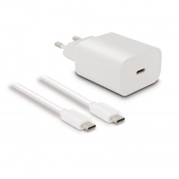 Chargeur secteur 18W + câble USB-C mâle-mâle 1.2m - blanc