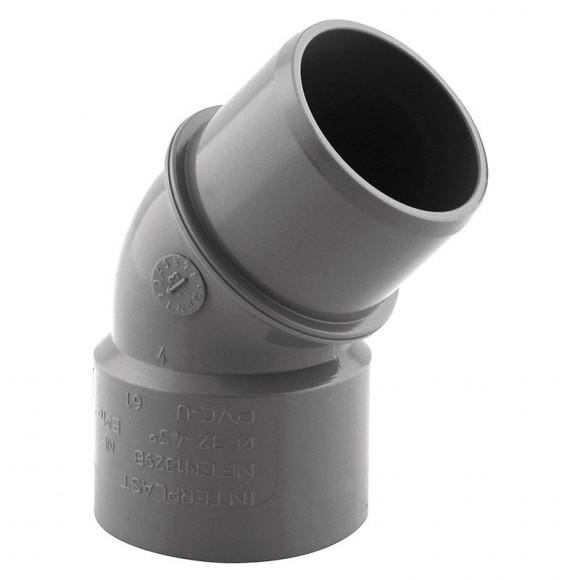 Coude PVC évacuation 45° mâle/femelle D.32