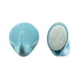 Crochet adhésif plastique bleu 39x33mm - 1 pièce