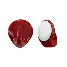 Crochet adhésif plastique rouge 39x33mm - 1 pièce