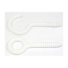 8 pitons vis + crochets plastique blanc