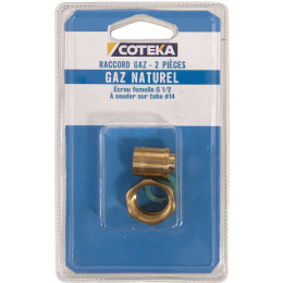 Raccord 2 pièces à souder + joint gaz naturel diamètre 12x14mm