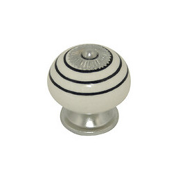 Bouton diam 40mm céramique blanc raye noir/nickel