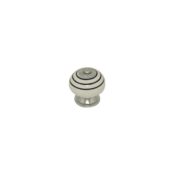 Bouton diam 40mm céramique blanc raye noir/nickel