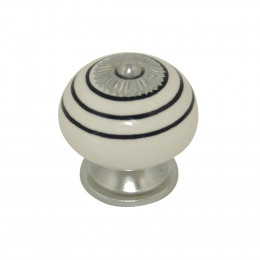 Bouton diam 40mm céramique blanc raye noir/nickel