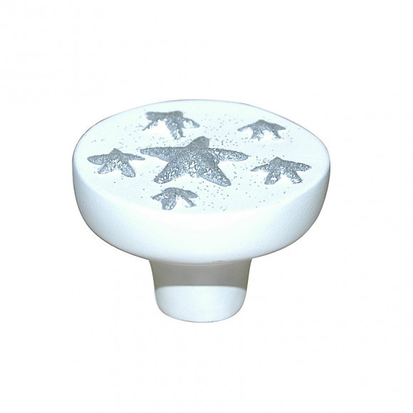 Bouton étoile 40mm résine blanc/argent