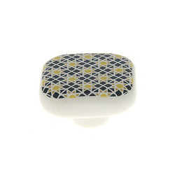 Bouton carré 40mm céramique motif bleu jaune