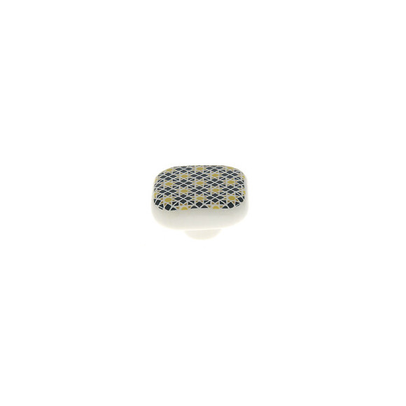Bouton carré 40mm céramique motif bleu jaune